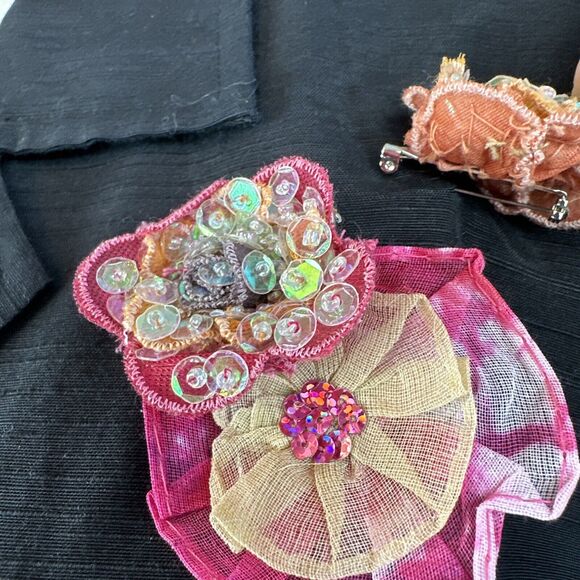 Indigo Moon Womens Vintage Blazer Jacket 1X Plus Black Floral Ribbon Applique - Picture 3 of 10